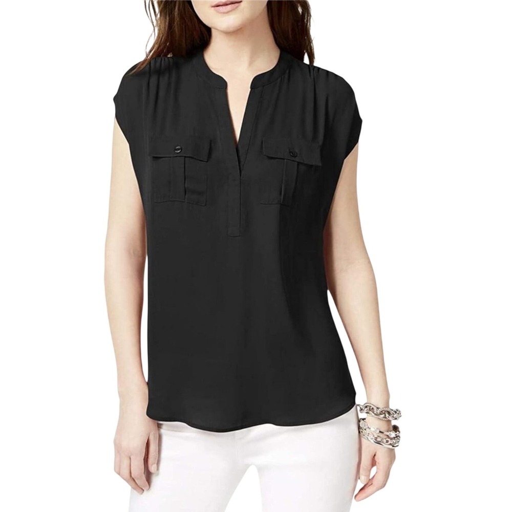 INCā International Concepts Womens Dolman Knit Woven Top Deep Black Medium
